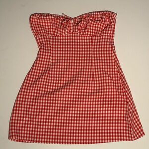Beginning Boutique Red Checkered Gingham Strapless Mini Dress